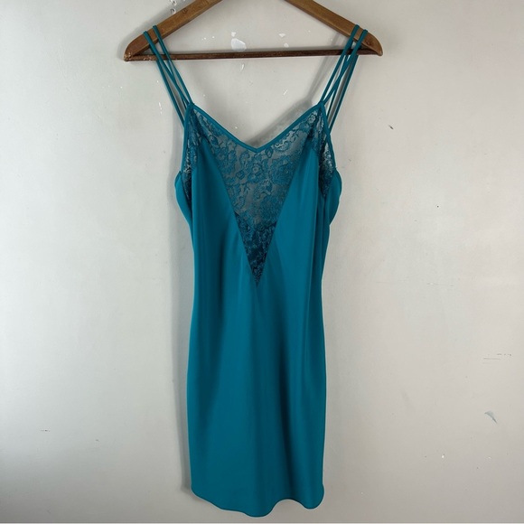 Vintage Victoria's Secret Gold Label Teal Lace Slip Dress SZ SP Chemise Lingerie - Picture 5 of 14